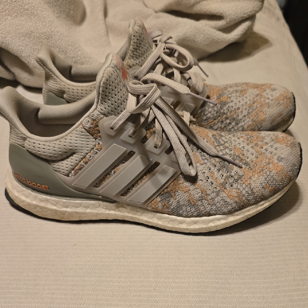 Adidas Gray and Tan Ultra Boost Sneakers